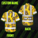 Hi Vis Hawaiian Shirt Reflective Tapes Yellow Neon Tiki Custom Name Safety Workwear For Workers, Truckers, Operators