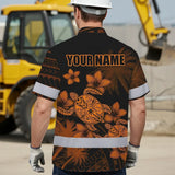 Hi Vis Hawaiian Shirt Reflective Tapes Yellow Neon Turtle Polynesian Tribal Custom Name Safety Workwear For Workers, Truckers, Operators