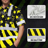 Hi Vis Hawaiian Shirt Reflective Tapes Yellow Neon US Flag Custom Name Safety Workwear For Workers, Truckers, Operators