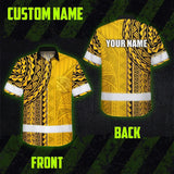 Hi Vis Hawaiian Shirt Reflective Tapes Yellow Polynesian Custom Name Safety Workwear For Workers, Truckers, Operators