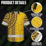 Hi Vis Hawaiian Shirt Reflective Tapes Yellow Polynesian Custom Name Safety Workwear For Workers, Truckers, Operators