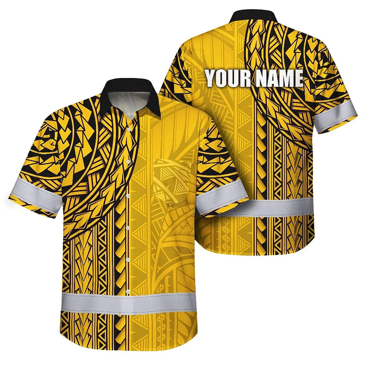 Yellow Polynesian Hi-Vis Hawaiian Shirt