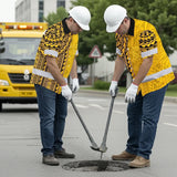 Hi Vis Hawaiian Shirt Reflective Tapes Yellow Polynesian Custom Name Safety Workwear For Workers, Truckers, Operators