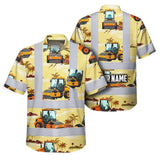 Hi Vis Hawaiian Shirt Reflective Tapes Yellow Road Roller Custom Name Safety Workwear For Workers, Truckers, Operators