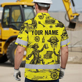 Hi Vis Hawaiian Shirt Reflective Tapes Yellow Skull Boat Custom Name Safety Workwear For Workers, Truckers, Operators