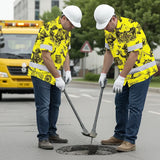 Hi Vis Hawaiian Shirt Reflective Tapes Yellow Skull Boat Custom Name Safety Workwear For Workers, Truckers, Operators