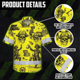 Hi Vis Hawaiian Shirt Reflective Tapes Yellow Skull Boat Custom Name Safety Workwear For Workers, Truckers, Operators