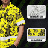 Hi Vis Hawaiian Shirt Reflective Tapes Yellow Skull Boat Custom Name Safety Workwear For Workers, Truckers, Operators