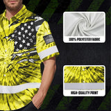 Hi Vis Hawaiian Shirt Reflective Tapes Yellow Tie Dye US Flag Scratch Custom Name Safety Workwear For Workers, Runners, Cyclists