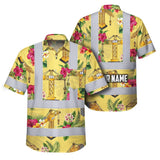 Hi Vis Hawaiian Shirt Reflective Tapes Yellow  Tower Crane Custom Name Safety Workwear For Workers, Truckers, Operators