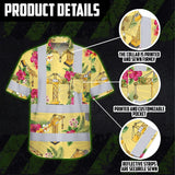 Hi Vis Hawaiian Shirt Reflective Tapes Yellow  Tower Crane Custom Name Safety Workwear For Workers, Truckers, Operators