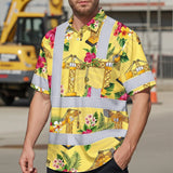 Hi Vis Hawaiian Shirt Reflective Tapes Yellow  Tower Crane Custom Name Safety Workwear For Workers, Truckers, Operators