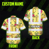 Hi Vis Hawaiian Shirt Reflective Tapes Yellow  Tower Crane Custom Name Safety Workwear For Workers, Truckers, Operators