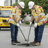 Hi Vis Hawaiian Shirt Reflective Tapes Yellow  Tower Crane Custom Name Safety Workwear For Workers, Truckers, Operators