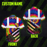 Hi Vis Hawaiian Shirt Reflective Tie Dye 2 US Flag Paint Custom Name Safety Workwear For Workers, Runners, Cyclists