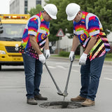 Hi Vis Hawaiian Shirt Reflective Tie Dye 2 US Flag Paint Custom Name Safety Workwear For Workers, Runners, Cyclists