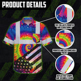 Hi Vis Hawaiian Shirt Reflective Tie Dye 2 US Flag Paint Custom Name Safety Workwear For Workers, Runners, Cyclists