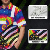 Hi Vis Hawaiian Shirt Reflective Tie Dye 2 US Flag Paint Custom Name Safety Workwear For Workers, Runners, Cyclists