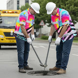 Hi Vis Hawaiian Shirt Reflective Tie Dye US Flag Paint Custom Name Safety Workwear For Workers, Runners, Cyclists