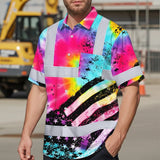 Hi Vis Hawaiian Shirt Reflective Tie Dye US Flag Paint Custom Name Safety Workwear For Workers, Runners, Cyclists
