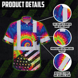 Hi Vis Hawaiian Shirt Reflective Tie Dye US Flag Paint Safety Workwear For Worker, Motorcycle Bicycle, Runner
