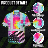 Hi Vis Hawaiian Shirt Reflective Tie Dye US Flag Paint Safety Workwear For Worker, Motorcycle Bicycle, Runner