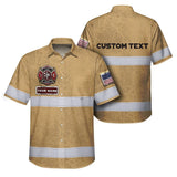 Hi Vis Hawaiian Shirt Reflective US Firefighter Custom Name Safety Workwear For Workers, Truckers, Operators