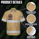 Hi Vis Hawaiian Shirt Reflective US Firefighter Custom Name Safety Workwear For Workers, Truckers, Operators
