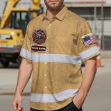Hi Vis Hawaiian Shirt Reflective US Firefighter Custom Name Safety Workwear For Workers, Truckers, Operators