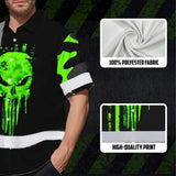 Hi Vis Hawaiian Shirt Reflective US Flag Camo Skull Custom Name Safety Workwear For Runners, Truckers, Skull Lovers