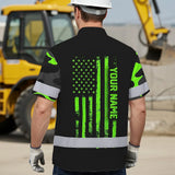 Hi Vis Hawaiian Shirt Reflective US Flag Camo Skull Custom Name Safety Workwear For Runners, Truckers, Skull Lovers