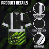 Hi Vis Hawaiian Shirt Reflective US Flag Custom Name Safety Workwear For Workers, Runners, Walkers
