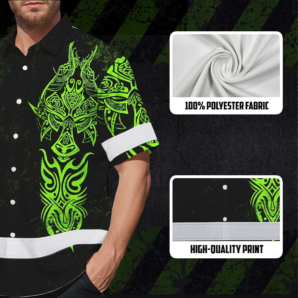 Hi Vis Hawaiian Shirt Reflective Viking Green Neon Custom Name Safety For Skull Lover