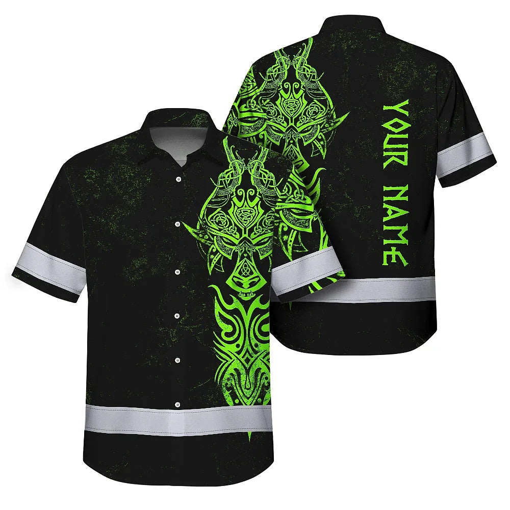 Hi Vis Hawaiian Shirt Reflective Viking Green Neon Custom Name Safety For Skull Lover