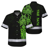 Hi Vis Hawaiian Shirt Reflective Viking Green Neon Custom Name Safety For Skull Lover