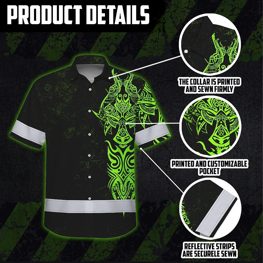 Hi Vis Hawaiian Shirt Reflective Viking Green Neon Custom Name Safety For Skull Lover