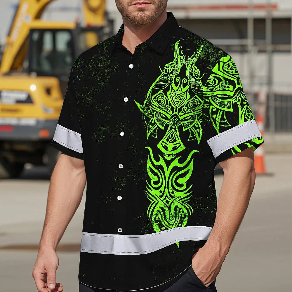 Hi Vis Hawaiian Shirt Reflective Viking Green Neon Custom Name Safety For Skull Lover