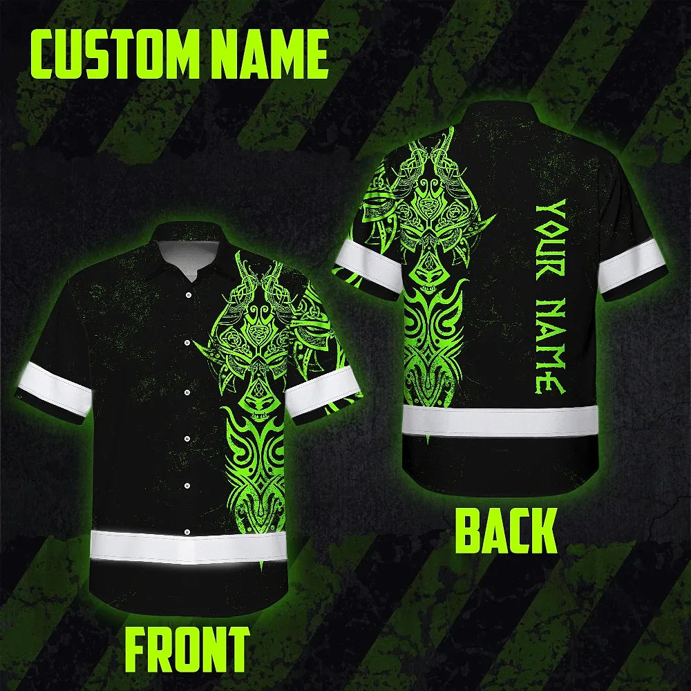 Hi Vis Hawaiian Shirt Reflective Viking Green Neon Custom Name Safety For Skull Lover