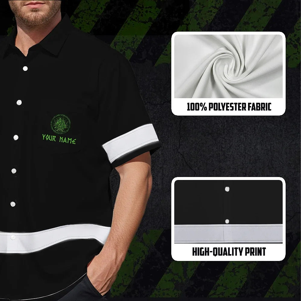 Hi Vis Hawaiian Shirt Reflective Viking Green Neon Custom Safety Workwear For Workers, Truckers, Skull Lover