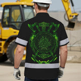 Hi Vis Hawaiian Shirt Reflective Viking Green Neon Custom Safety Workwear For Workers, Truckers, Skull Lover