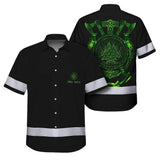 Hi Vis Hawaiian Shirt Reflective Viking Green Neon Custom Safety Workwear For Workers, Truckers, Skull Lover
