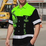 Hi Vis Hawaiian Shirt Reflective Viking Green Neon Hammer Custom Name Safety Workwear For Workers, Truckers, Operators