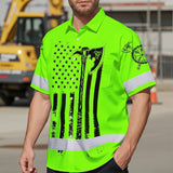 Hi Vis Hawaiian Shirt Reflective Viking Green Neon US Flag Custom Name For Skull Lover