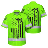 Hi Vis Hawaiian Shirt Reflective Viking Green Neon US Flag Custom Name For Skull Lover