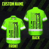 Hi Vis Hawaiian Shirt Reflective Viking Green Neon US Flag Custom Name For Skull Lover