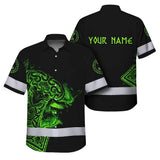Hi Vis Hawaiian Shirt Reflective Viking Raven Hammer Green Neon Custom Name For Skull Lover