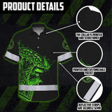 Hi Vis Hawaiian Shirt Reflective Viking Raven Hammer Green Neon Custom Name For Skull Lover