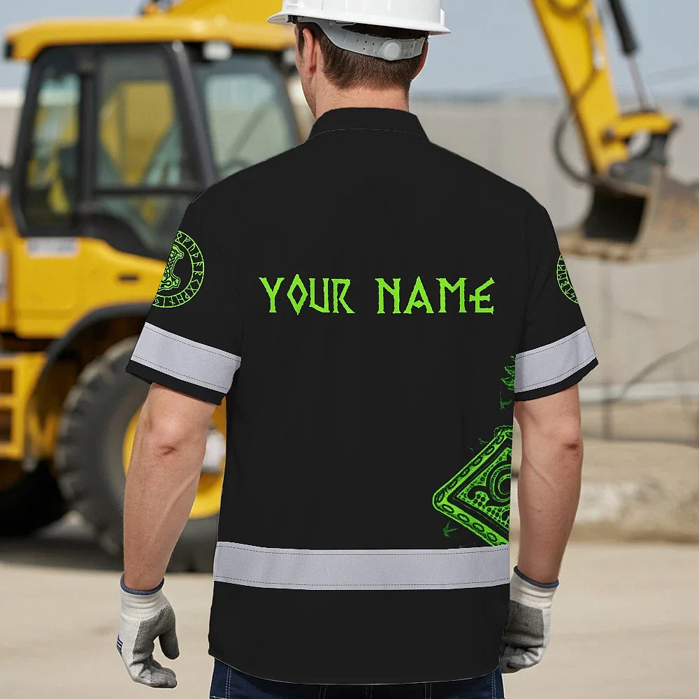 Hi Vis Hawaiian Shirt Reflective Viking Raven Hammer Green Neon Custom Name For Skull Lover
