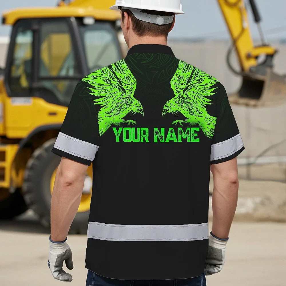 Hi Vis Hawaiian Shirt Reflective Viking Symbol Custom Name For Workers, Truckers, Skull Lovers