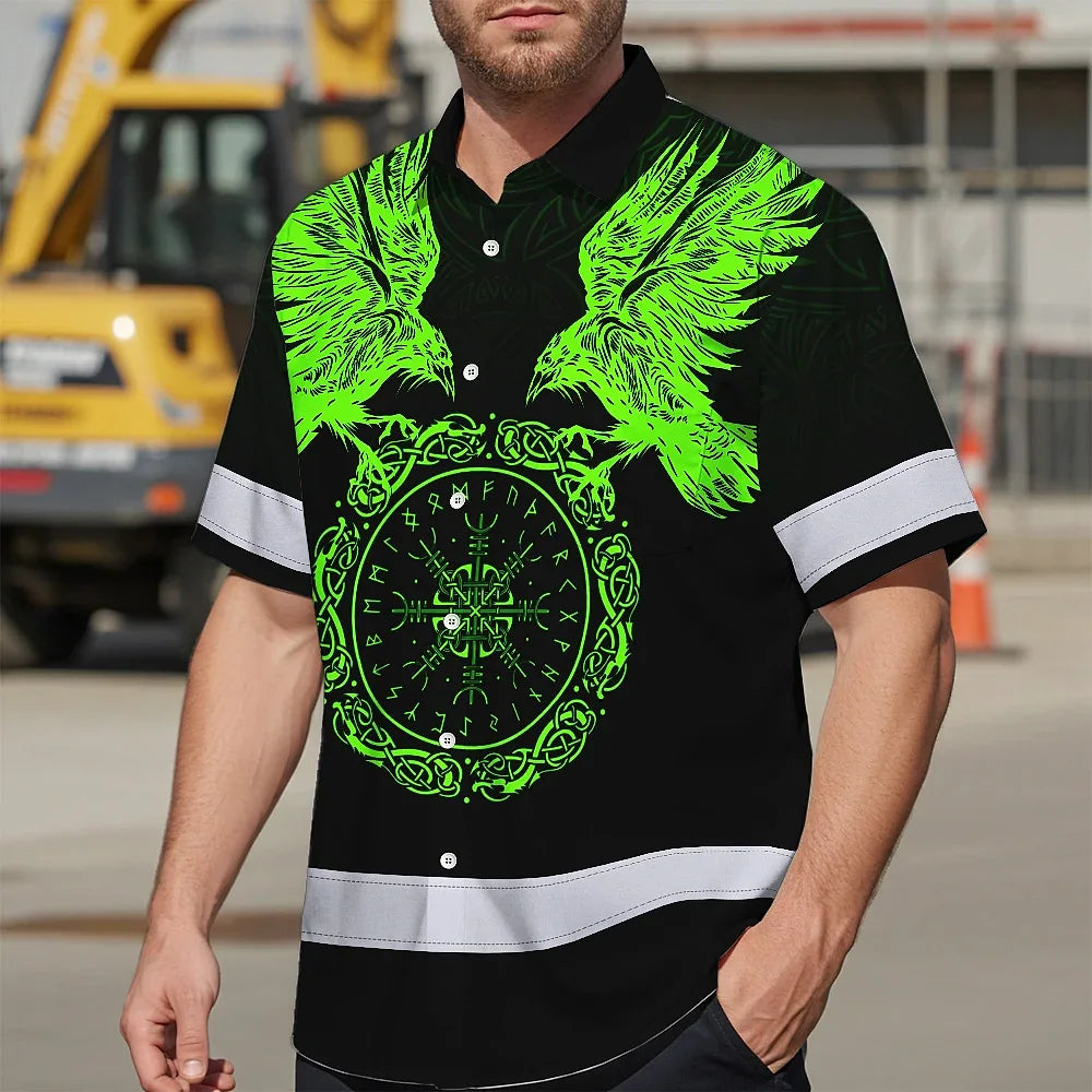 Hi Vis Hawaiian Shirt Reflective Viking Symbol Custom Name For Workers, Truckers, Skull Lovers